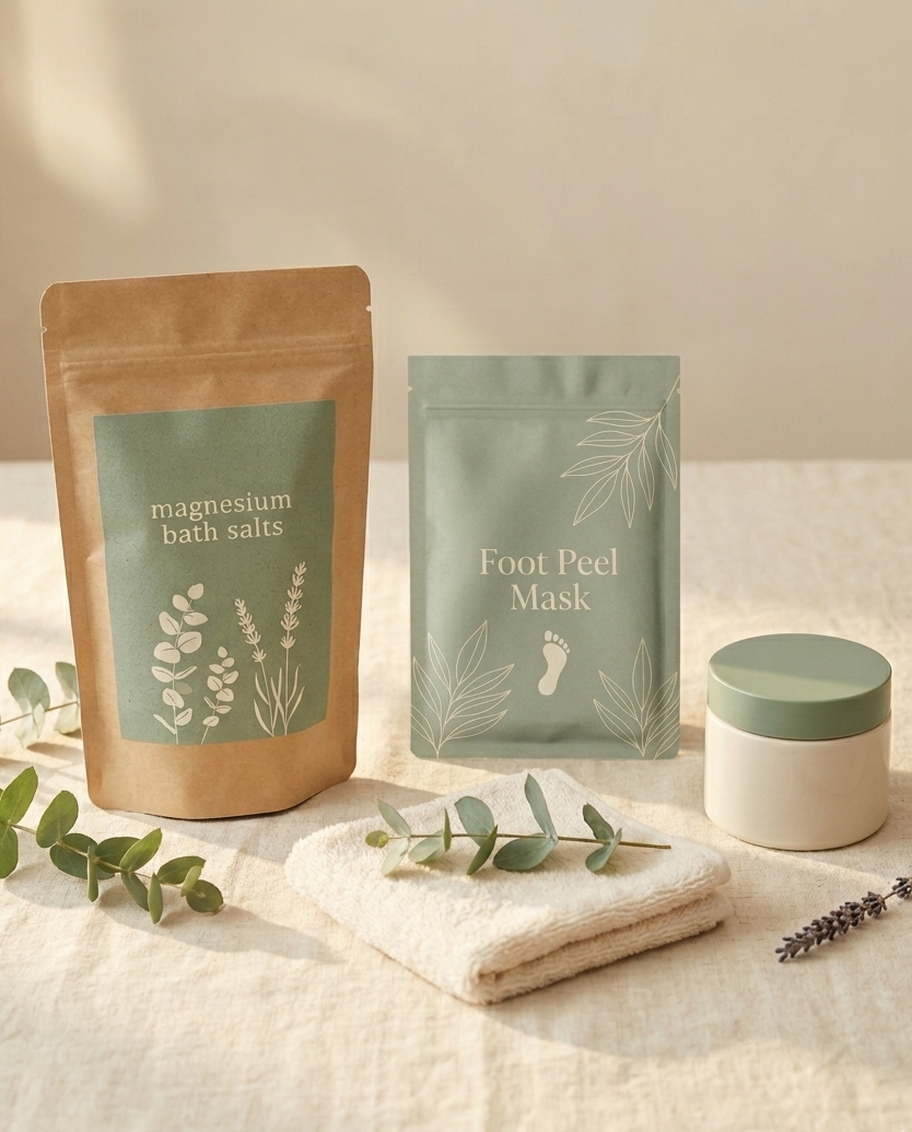 Spa Night bundle — magnesium foot soak, foot peel mask and honey repair cream together