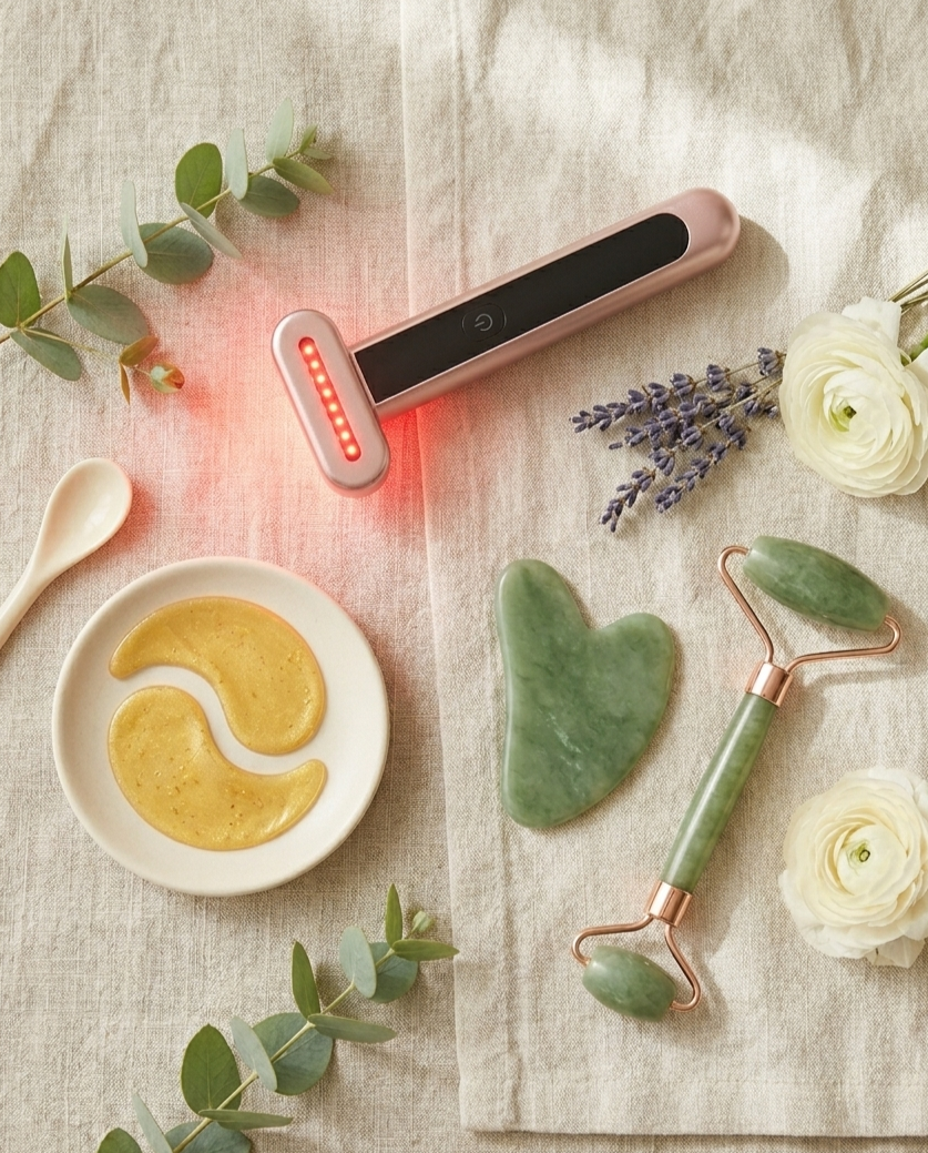 The Glow Kit — red light wand, gua sha set and collagen eye patches together