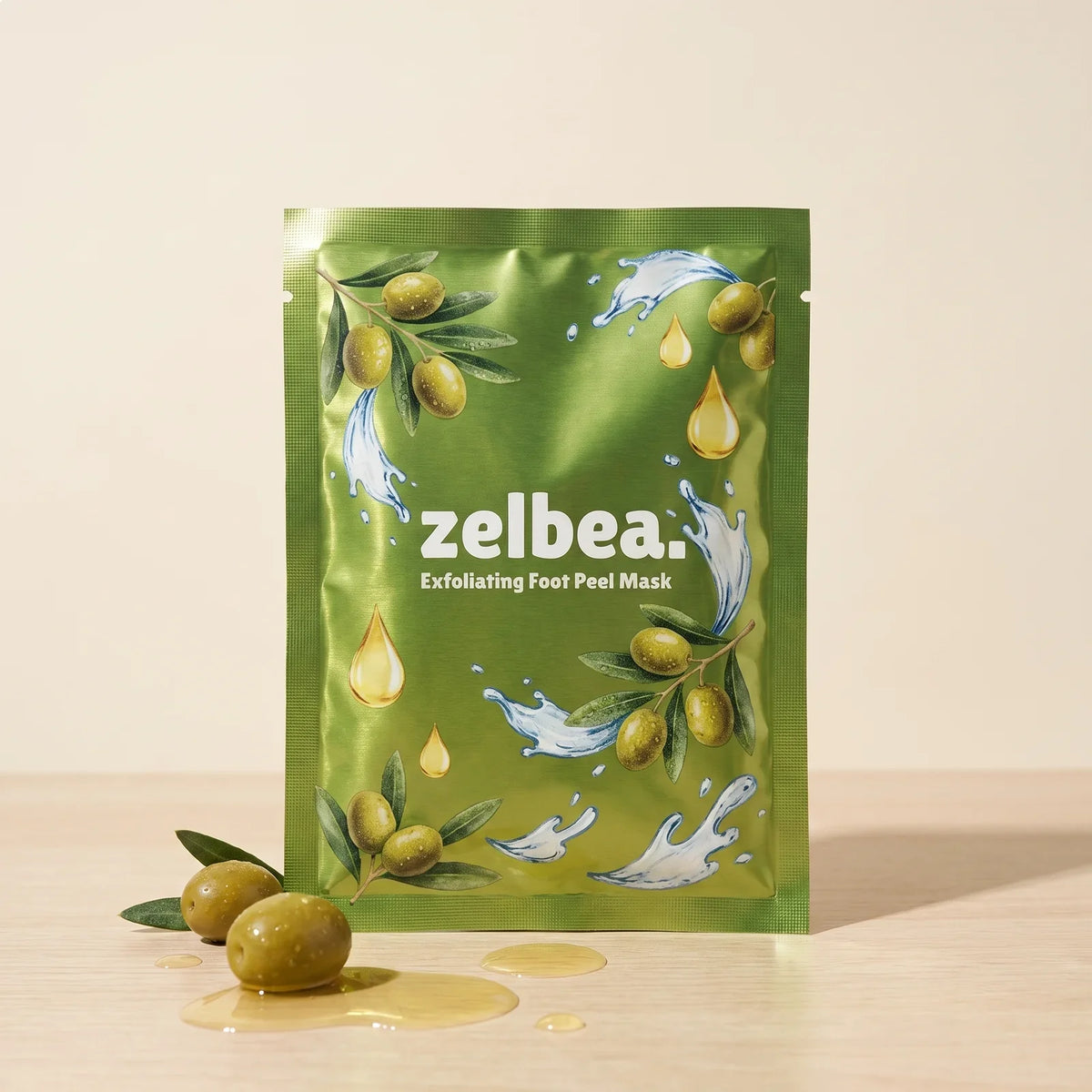 Zelbea foot peel mask — exfoliating olive foot peel booties for baby-soft feet