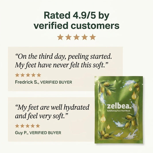 Zelbea foot peel mask reviews — rated 4.9/5 by verified customers