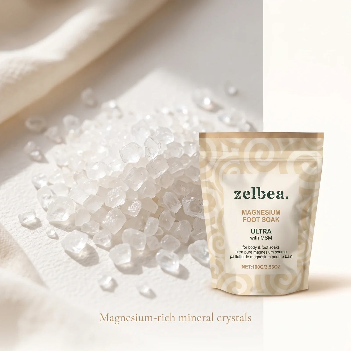 Zelbea magnesium-rich mineral bath salt crystals